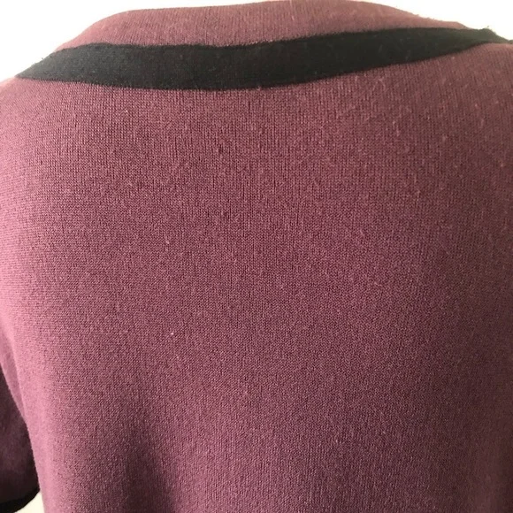 Ming Wang button detail contrast trim soft knit dress  burgundy black size M - Picture 8 of 14